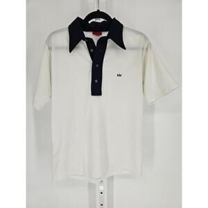 Vintage 1990s Mens Sz L Short Sleeve Polo Shirt White Black Crown Logo